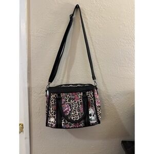 NWT Ed Hardy Cheetah Skull And Roses Tattoo Design Satchel Crossbody